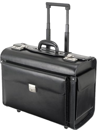 ALASSIO 92301 Pilotenkoffer SILVANA, Rollkoffer aus Lederimitat, Piloten-Trolley ca. 48 x 39,5 x 23 cm, Koffer schwarz