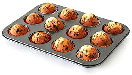 axentia Moule à Muffin avec Revêtement Antiadhésif, Plaque à Muffins 12 Moules Ronds env. Ø 7,5/3 cm, Moule à Pâtisserie Cupcake, Gâteaux, Brownies, Noir