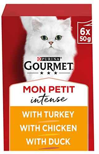 GOURMET Mon Petit Intense Meaty Variety Duck, Chicken, Turkey Wet Cat Food 6x50g (Pack of 8)