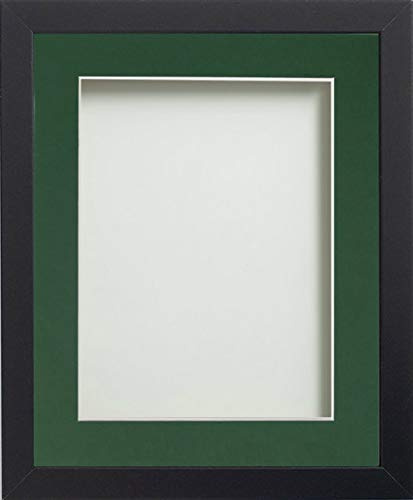 Frame Company Allington Black 8x6 Frame with Bottle Green Mount for 5x3 | Fits a 5x3 image with mount or a 8x6 image without mount, Frame size 8x6, Overall approx 9.6x7.6, Real Glass Front