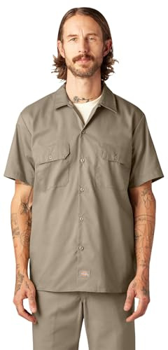 Dickies Men's Twill Short Sleeve Work Shirt – Lightweight Durable Uniform with Pockets for Warehouse, HVAC, Brown, XL