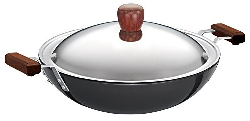 Hawkins Futura 3.75 Litre Deep Fry Pan, Hard Anodised Kadai with Stainless Steel Lid, Flat Bottom Kadhai, Black (AD375S)