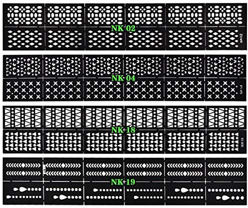 NOVAGO 4 planches de stickers pochoir pour ongles, assortiment varié, utilisation facile