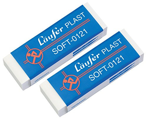 Läufer 69806 Plast Soft 0121 Radiergummi, sehr weicher Kunststoff-Radierer, besonders papierschonend, Blisterkarte enthält 2 Radiergummis