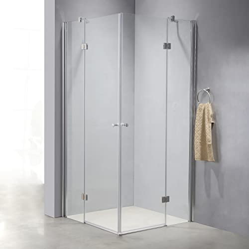 BIJON Duschkabine 90x90 Eckdusche Eckeinstieg, Klarglas 6mm ESG, Duschabtrennung, Dusche, Duschwand, Duschglaswand, Duschtür Nano - Größe: 90 x 90 cm, Höhe: 190 cm