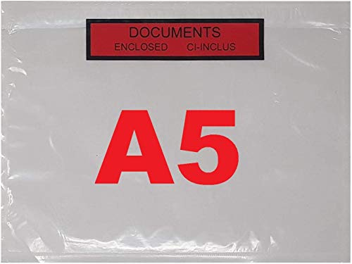 Ärmar 250 portfölj här A5 (A4 ark vikta i två) tryckt transparent självhäftande C5 225 x 165 mm
