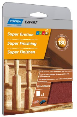 Norton Lot de 3 Feuilles 230 x 280 mm super flexible Grain 180