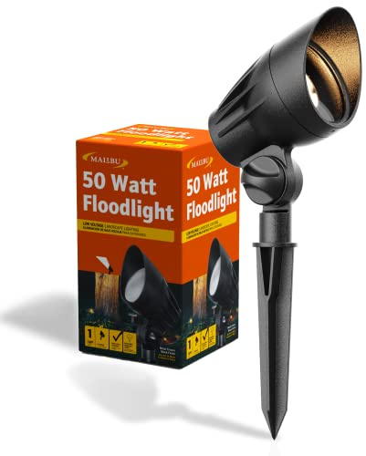 Malibu 50 Watt Floodlight Landscape Lights Outdoor Spotlight Waterproof Path Light Low Voltage Lighting with Spike Stand for Garden, Yard, Pathway, Lawn, Driveway Outdoor Lighting 8301-9601-01
