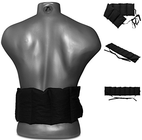 Coussin aux graines de lin à 7 compartiments avec sangles - 65x15 cm - Noir - Utilisable à chaud & compresse froide - pour dos, ventre et reins