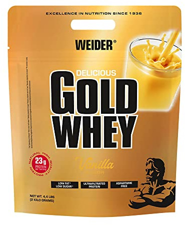 WEIDER Gold Whey Protein, Vanille, Whey Protein Eiweißpulver mit hohem Proteingehalt für Muskelaufbau, Protein Pulver mit wenig Kohlenhydraten und Fett, Low Carb ideal für die Diät, 2 kg