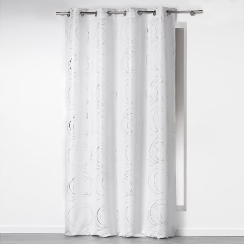 Douceur D'Intérieur - 1605085, Tenda Con Occhielli , 140 X 260 Cm , Bully , Poliestere Stampato Argento , Bianco