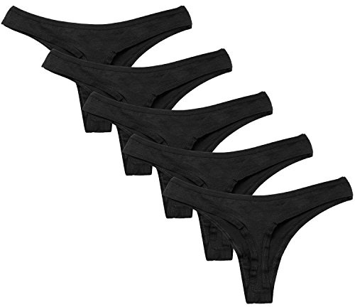 Closecret Women’s Sexy Panties Cotton Thongs Pack of 5pcs G-Strings(Black) (M (Waist:68cm))