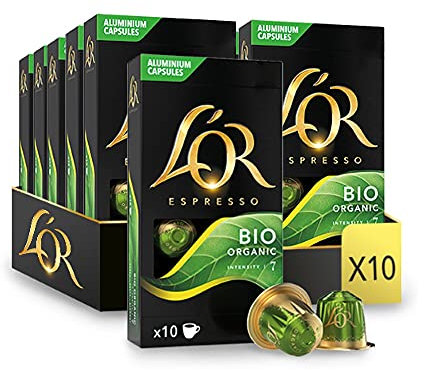 L'Or Espresso Café Bio - 100 Capsules Intensité 7 - compatibles Nespresso®* (lot de 10 x 10)