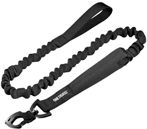 Tactical Dog Training Bungee Leash with 2 Control Handle Quick Release Nylon Leads Rope (Black)