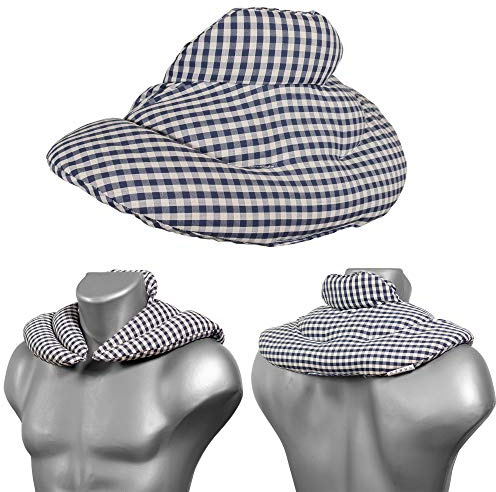 Cuscino del collo con colletto alto, cotone biologico, blu e bianco. Cuscino Semi di farro bio, terapia caldo e freddo. Cuscino del collo con colletto alto (Semi di farro bio & cotone biologico)