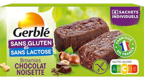 Gerblé Brownies Chocolat Noisettes – Sans Gluten & Sans Lactose – Fondant Gourmand au Cacao Durable, 4 Sachets Individuels, 150 g