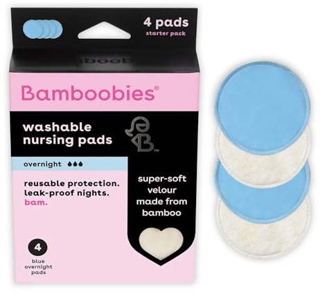 Bamboobies Overnight Nursing Pads, Ultra-Soft Velour, Reusable and Washable for Nightly Use, Leak-Proof Pads for Breastfeeding, 4 Pads
