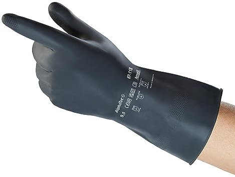 Ansell AlphaTec 87-118 Chemikalienschutz-Handschuhe aus Latex, Wiederverwendbare Chemie-Handschuhe für Industrie, Lebensmittel Geeignet, Gummi Arbeitshandschuhe, Schwarz, Größe S (12 Paar)