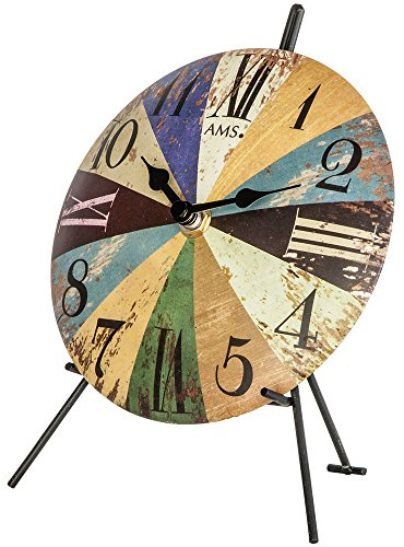 AMS Tischuhr - bunt Bedruckt - auf einem Ständer aus Metall - Höhe ca. 19 cm