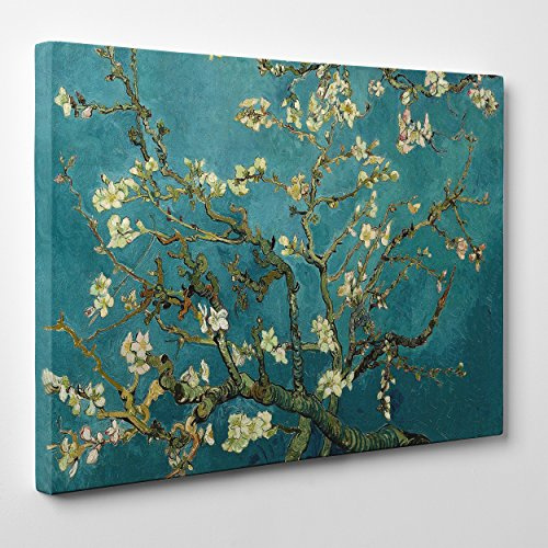 ConKrea - Quadro su Tela Canvas - INTELAIATO - Pronto da Appendere - Ramo di MANDORLO Fiorito per Van Gogh- 50x70cm - Senza Cornice - (cod.296)