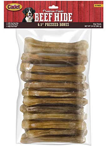 Cadet Premium Grade Pressed Beef Hide Bones, Long Lasting Rawhide Dog Chews, 6.5 Inch (12 Count)