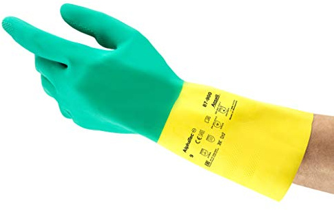 Ansell AlphaTec 87-900 Guantes de Trabajo Multiusos, Resistencia Química, Duración y Agarre Firme, Forro con Flocado Algodón, Guante de Trabajo Hombre Mujer, Verde, Talla 2XL (12 Pares)