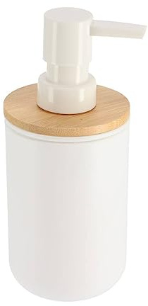 EVIDECO Padang Seifen- und Lotionspender, weiß, 300 ml, Bambus-Oberseite, 90% PS 10%, Weiß, Braun, 5,4 x 5,4 x 17,8 cm (L x B x H)
