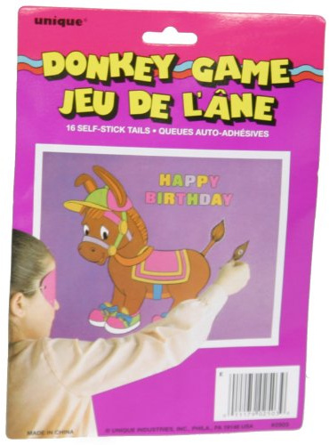 Unique Party Supplies 2503 Partyspiel - Steck dem Esel den Schwanz an - Spiel für 16 Personen
