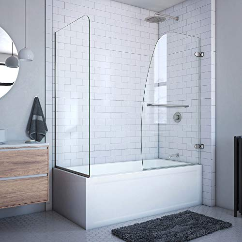 DreamLine Aqua Uno 56-60 in. W x 30 in. D x 58 in. H Frameless Hinged Tub Door with Return Panel in Brushed Nickel, SHDR-3534586-RT-04