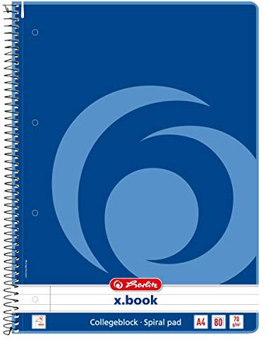 herlitz Collegeblock x.book A4, liniert, 160 Seiten, Rand innen, 1 Stück