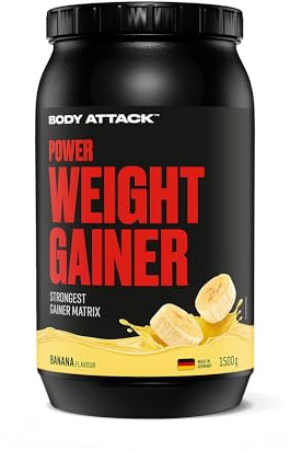Body Attack Weight Gainer - Banana - 1,5 kg - Dein Mass Gainer für Masseaufbau & Muskelaufbau - Mit Whey Protein, BCAA und Kohlenhydraten - Dein fettarmer Masse Shake für hochwertige Kalorien