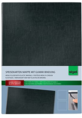 SIGEL SM115 Speisekarten-Mappe / Präsentationsmappe mit Gummi-Bindung für A5, schwarz mit edler Leinenstruktur, strapazierfähig und leicht abwischbar
