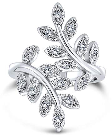 Bling Jewelry La Nature Ivy Vine Leaf La Mode Statement Ring For Femmes Cubic Zirconia Pave Cz Bypass Argent Plaqué Laiton