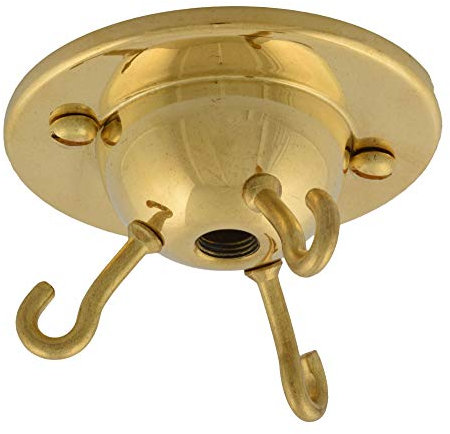 ElekTek Rosone da soffitto con 3 ganci per accessori di illuminazione sospesi, Pendenti, paralumi invertiti e lampadari - Finiture metalliche tradizionali Ottone