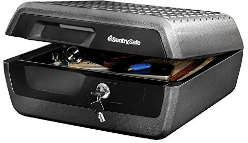 Sentry Safe CHW30220 Fireproof and Waterproof Safe Box with Key Lock, Fire and Water Chest Safe for Valuables, Grey & Black, 0.36 Cubic Feet, 7.6 x 16.5 x 14.8 Inches