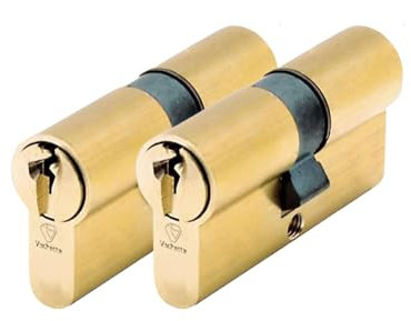 Vachette Cylindre de Serrure Mécanique V5 pour Porte, x2 - Double Entrée 30x30mm, s'Entrouvrant - Bureaux et Logements - Résistant Crochetage - 6 Clés - Installation Facile - Garantie 2 Ans - Laiton