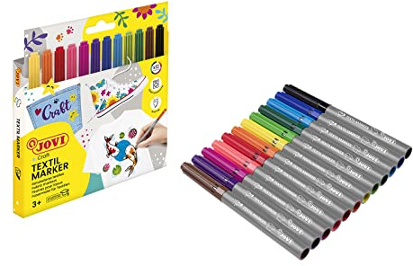 Jovi - Marqueur textile, étui de 12 marqueurs, couleurs assorties