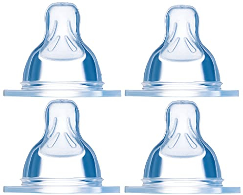 MAM suger storlek 1 + 2 i 4-pack, flaska suger (flödeshastighet långsamt + medel), mjuk sugmaskin som passar alla MAM-flaskor/tränare, från födseln