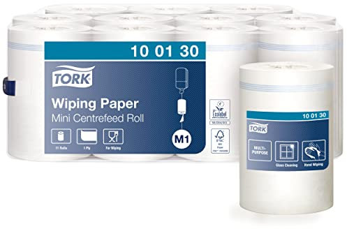 Tork 100130 Mehrzweck Papierwischtücher für das M1 Innenabrollung Mini Spendersystem / 1-lagiges stabiles Papier in Weiß, 11 x 120 Meter