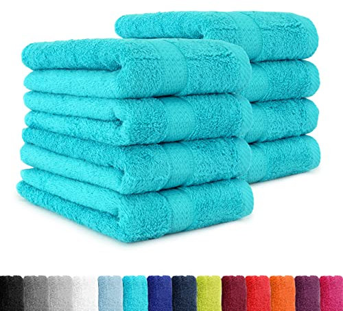 BaSaTex - 8er Pack Handtücher Premium 50x100 cm aus Baumwolle - Frottee Handtuch Set mit Aufhänger - Öko-Tex Made in Green Zertifiziert - Türkis