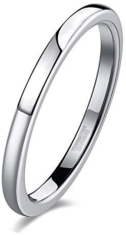 TRUMIUM 2mm Wedding Band for Women Silver Plated Tungsten Carbide Ring Slim Plain Dome Style Comfort Fit Size 6