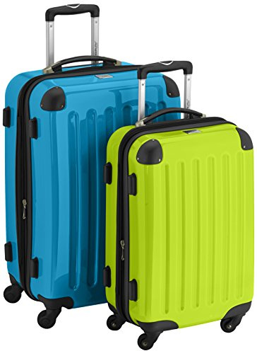 HAUPTSTADTKOFFER® · 2er Hartschalen Kofferset · Handgepäck 45 Liter + Koffer 87 Liter (cyanblau-apfelgrün)