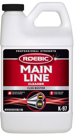Roebic K-97 Liquid Main Line Cleaner with Bacteria Enzymes, Eliminates Organic Buildup in Sewer/Septic System and Protects from Clogs, Safe for Bathroom Toilet, 64 fl oz