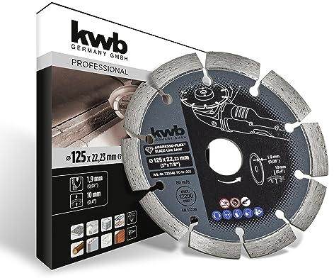 kwb AGGRESSO-FLEX® Black-Line Diamanttrennscheibe ø 125 mm mit segmentiertem, lasergeschweißtem Turborand, gesintert, mit 22,23 mm Bohrung und hoher Lebensdauer