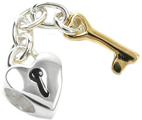Queenberry Charm-Perle Key to my Heart Schloss und Schlüssel, Sterlingsilber, für europäische Charm-Armbänder