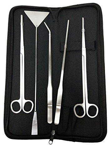 Signstek Aquarium Aquascaping Set, 5 in 1 Aquarium Tool mit lang Pinzette Schere Kiesspatel Spatel für Pflanzenpflege und Design in Aquarien