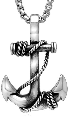 Feilok Stainless Steel Pendant Necklace for Men, The Caribbean Anchor, Silver Color