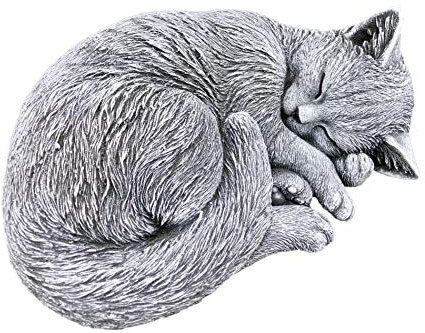 Steinfigur Katze schlafend, eingerollt, frostfest bis -30°C, massiver Steinguss
