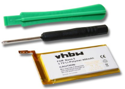 vhbw 1x Akku kompatibel mit Apple iPod A1320, Nano 5 MP3-Player Musik Player (400 mAh, 3,7 V, Li-Polymer)