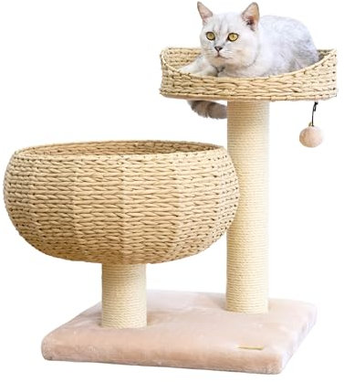 PetPals Modern Handwoven Cat Tree with 2 Cat Beds & Sisal Scratching Posts